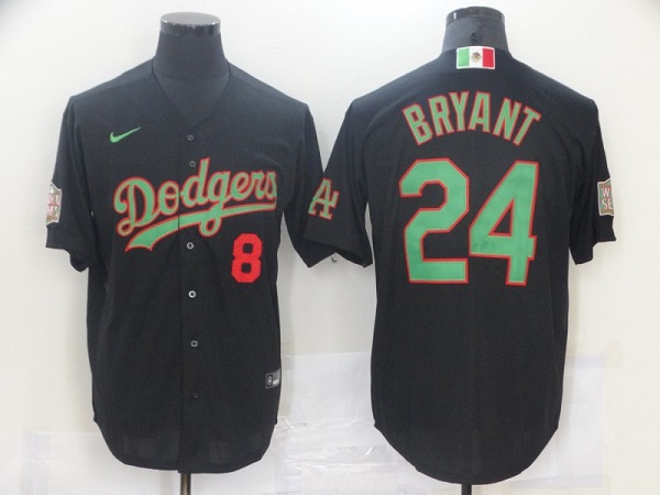 Men's Los Angeles Dodgers Front #8 Back #24 Kobe Bryant Black Green Mexico World Series Stitched Jersey Men's Los Angeles Dodgers Front #8 Back #24 Kobe Bryant Black Green Mexico World Series Stitched Jersey